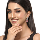 Rhodium-Plated Silver Toned Pink & White American Diamond studded Geometric Shaped Drop Earrings