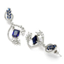 Rhodium Plated Leaf Blue AD Studded Contemporary Long Drop Earrings
