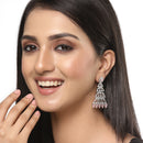 Rhodium-Plated Silver Toned Pink & White American Diamond studded Triangular Shaped Drop Earrings