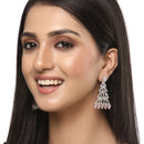 Rhodium-Plated Silver Toned Pink & White American Diamond studded Triangular Shaped Drop Earrings