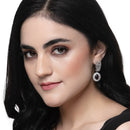 Rhodium-Plated Purple American Diamond studded Handcrafted Oval Shaped Drop Earrings