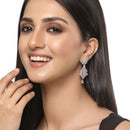 Rhodium-Plated Silver Toned Pink American Diamond studded Spiked Shaped Drop Earrings