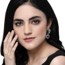 Rhodium-Plated Purple American Diamond studded Handcrafted Oval Shaped Drop Earrings