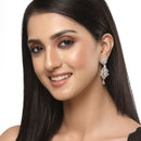 Rhodium-Plated Silver Toned Pink American Diamond studded Spiked Shaped Drop Earrings