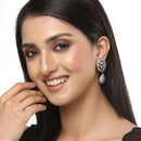 Rhodium-Plated Gunmetal Toned Pink American Diamond Teardrop Shaped Drop Earrings