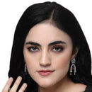 Rhodium-Plated Red American Diamond studded Quirky Handcrafted Drop Earrings