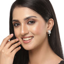 Rhodium-Plated Silver Toned White American Diamond studded Teardrop Shaped Studs Earrings