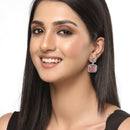 Rhodium-Plated Silver Toned Pink & White American Diamond studded Square Shaped Drop Earrings