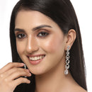 Rhodium-Plated Silver Toned White American Diamond studded Circular Shaped Drop Earrings