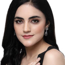 Rhodium-Plated White American Diamond studded Handcrafted Teardrop Layered Drop Earrings