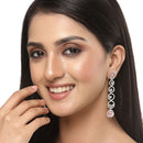 Rhodium-Plated Silver Toned Pink & White American Diamond studded Circular Shaped Drop Earrings