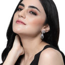 Rhodium-Plated White American Diamond studded Handcrafted Teardrop Layered Drop Earrings