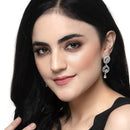 Rhodium-Plated White American Diamond studded Handcrafted Oval & Teardrop Shaped Drop Earrings