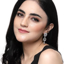 Rhodium-Plated White American Diamond studded Handcrafted Oval & Teardrop Shaped Drop Earrings