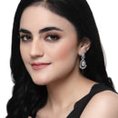 Rhodium-Plated White American Diamond studded Teardrop & Leaf Shaped Drop Earrings