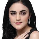 Rhodium-Plated White American Diamond studded Teardrop & Leaf Shaped Drop Earrings