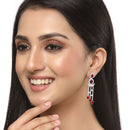 Rhodium-Plated Silver Toned Red & White American Diamond studded Crescent Shaped Drop Earrings