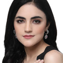 Rhodium-Plated Pink American Diamond studded Handcrafted Oval Shaped Drop Earrings