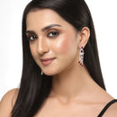 Rhodium-Plated Silver Toned Red & White American Diamond studded Crescent Shaped Drop Earrings