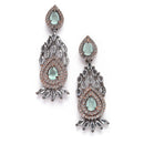 Rose Gold-Plated Gunmetal Toned Sea Green American Diamond Studded Traditional Touch Necklace & Earrings Jewellery Set