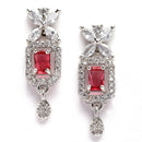 Rhodium-Plated Red & Green American Diamonds Studded Cubical Necklace & Earrings Jewellery Set