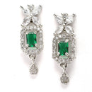 Rhodium-Plated Green American Diamonds Studded Cubical Necklace & Earrings Jewellery Set