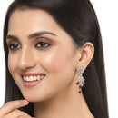 Rhodium-Plated Silver Toned Red American Diamond studded Spiked Shaped Drop Earrings