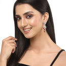 Rhodium-Plated Silver Toned Red American Diamond studded Spiked Shaped Drop Earrings