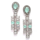Rhodium-Plated Sea Green Round Shape American Diamonds Studded Necklace & Earrings Jewellery Set
