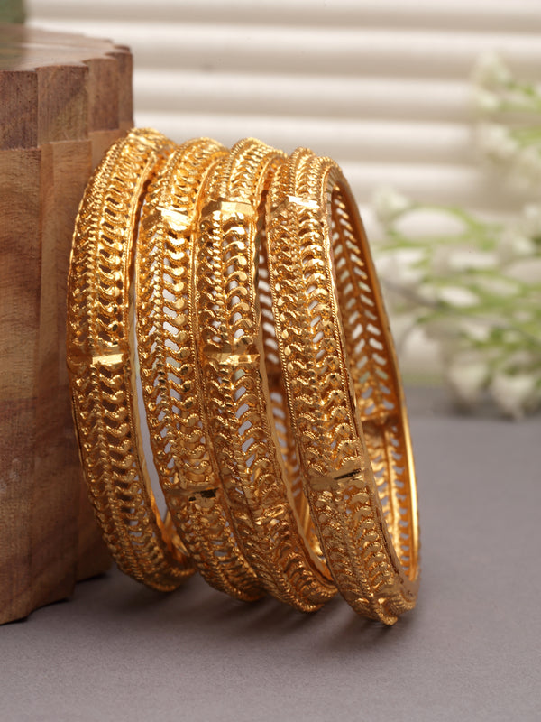 Set Of 4 Gold-Plated Classic Traditional Textured Handcrafted Bangles