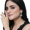 Rhodium-Plated White American Diamond studded Handcrafted Oval Shaped Drop Earrings