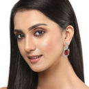 Rhodium-Plated Silver Toned Red & White American Diamond studded Geometric Shaped Drop Earrings