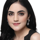 Rhodium-Plated White American Diamond studded Handcrafted Oval Shaped Drop Earrings