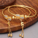 Gold-Plated Beads & Dangling Charms Bangle Bracelets (Set Of 2)