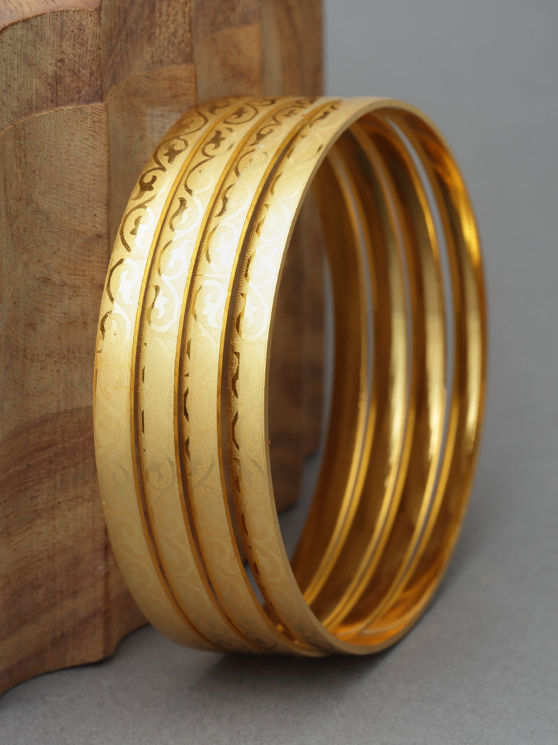 Set Of 4 Gold-Plated Floral Vine Textured Handcarfted Classic Bangles