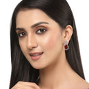 Rhodium-Plated Silver Toned American Diamond studded Paisley Shaped Studs Earrings