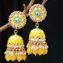 Gold-Plated Yellow Kundan & White Pearls studded Dome Shaped Handcrafted Jhumka Earrings