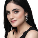 Rhodium-Plated Red American Diamond studded Handcrafted Oval Shaped Drop Earrings