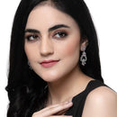 Rhodium-Plated Pink & White American Diamond studded Floral Shaped Drop Earrings