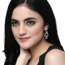 Rhodium-Plated Pink & White American Diamond studded Floral Shaped Drop Earrings