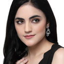 Rhodium-Plated White American Diamond studded Floral Shaped Drop Earrings