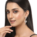 Rhodium-Plated Silver Toned Navy Blue & White American Diamond studded Spiked Shaped Drop Earrings