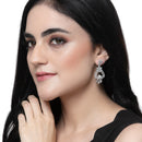 Rhodium-Plated White American Diamond studded Floral Shaped Drop Earrings
