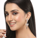 Rhodium-Plated Silver Toned Navy Blue & White American Diamond studded Spiked Shaped Drop Earrings