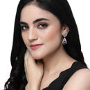 Rhodium-Plated Pink American Diamond studded Handcrafted Teardrop Layered Drop Earrings