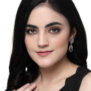 Rhodium-Plated Pink American Diamond studded Handcrafted Teardrop Layered Drop Earrings