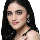 Rhodium-Plated Yellow & White American Diamond studded Floral Shaped Drop Earrings