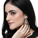Rhodium-Plated Yellow & White American Diamond studded Floral Shaped Drop Earrings