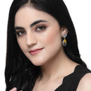 Rhodium-Plated Yellow American Diamond studded Handcrafted Teardrop Layered Drop Earrings