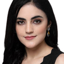 Rhodium-Plated Yellow American Diamond studded Handcrafted Teardrop Layered Drop Earrings